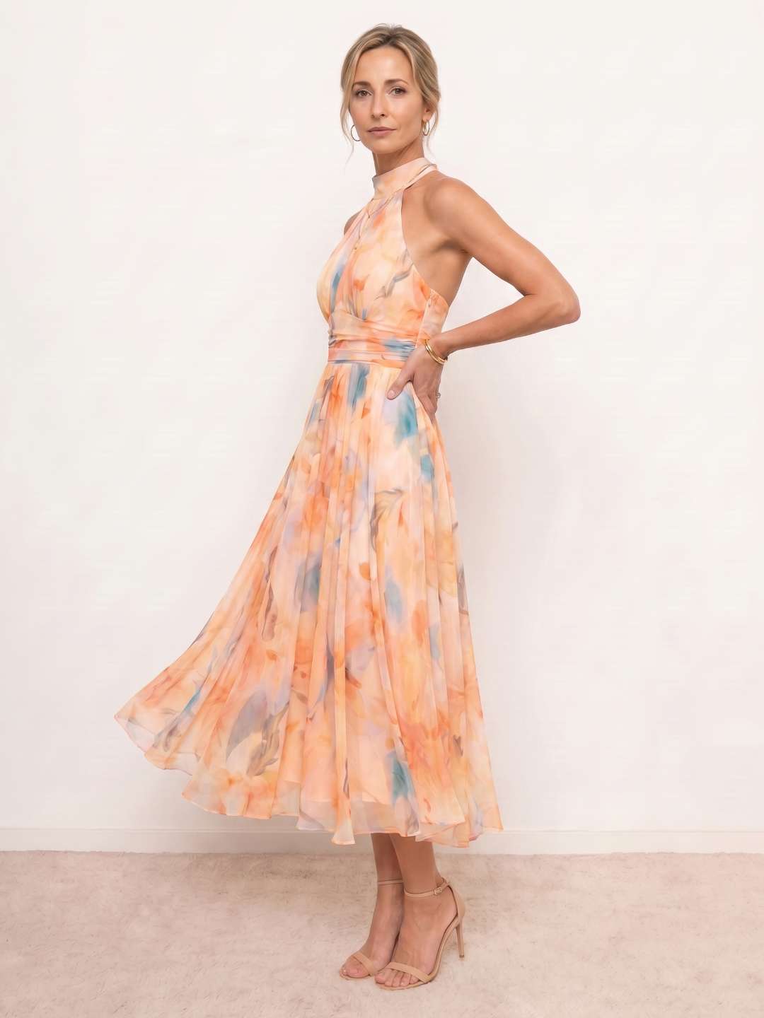 Vestido midi halter estampado