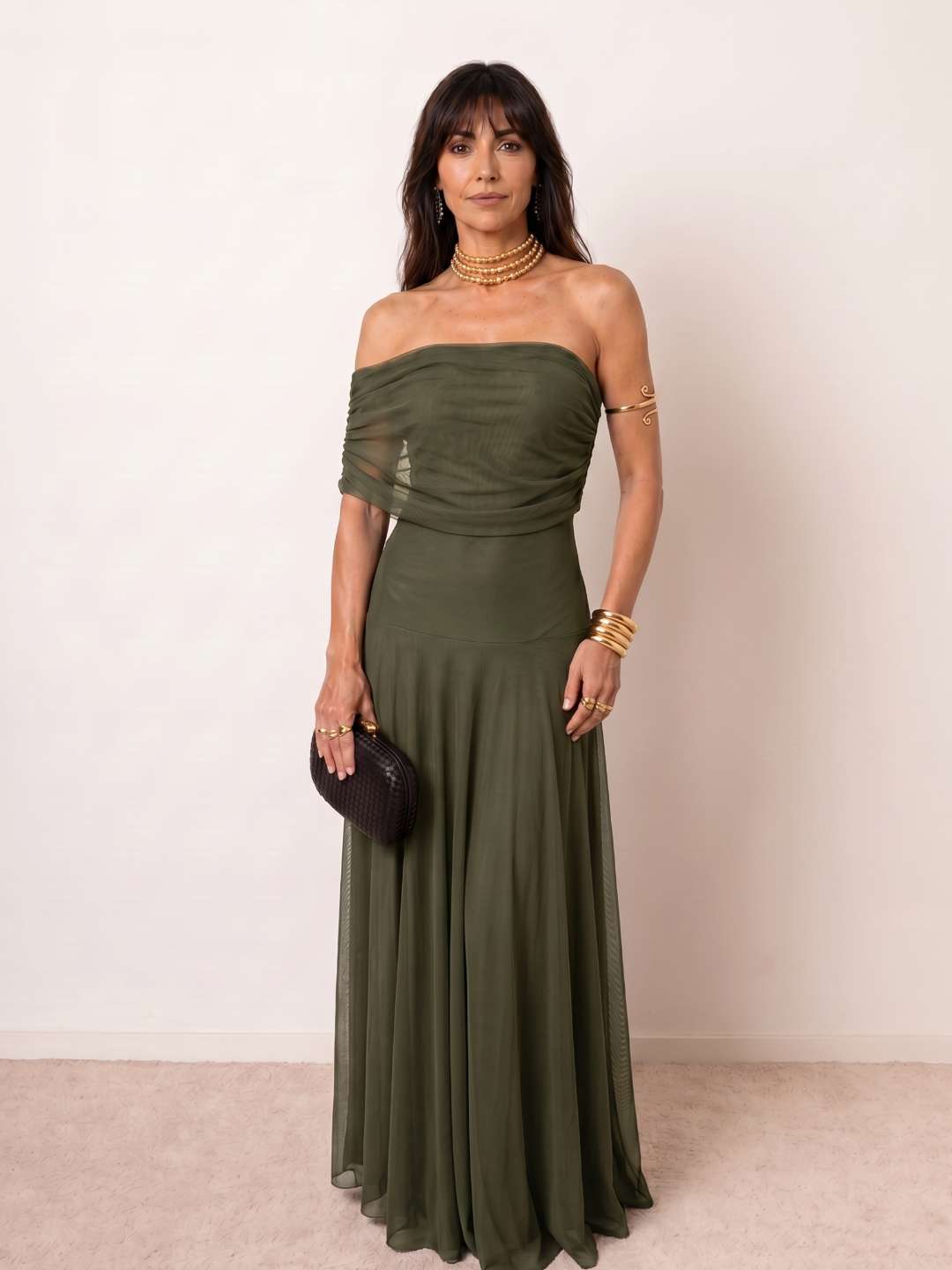 Draped off-the-shoulder maxi dress