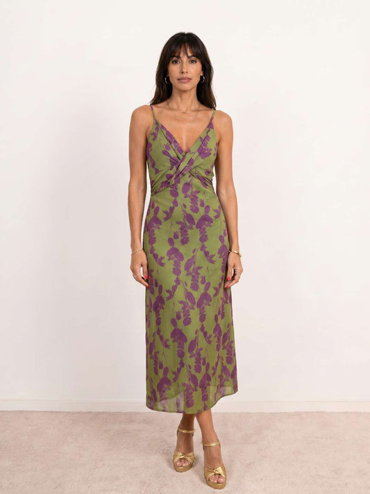 Vestido midi estampado con tirantes