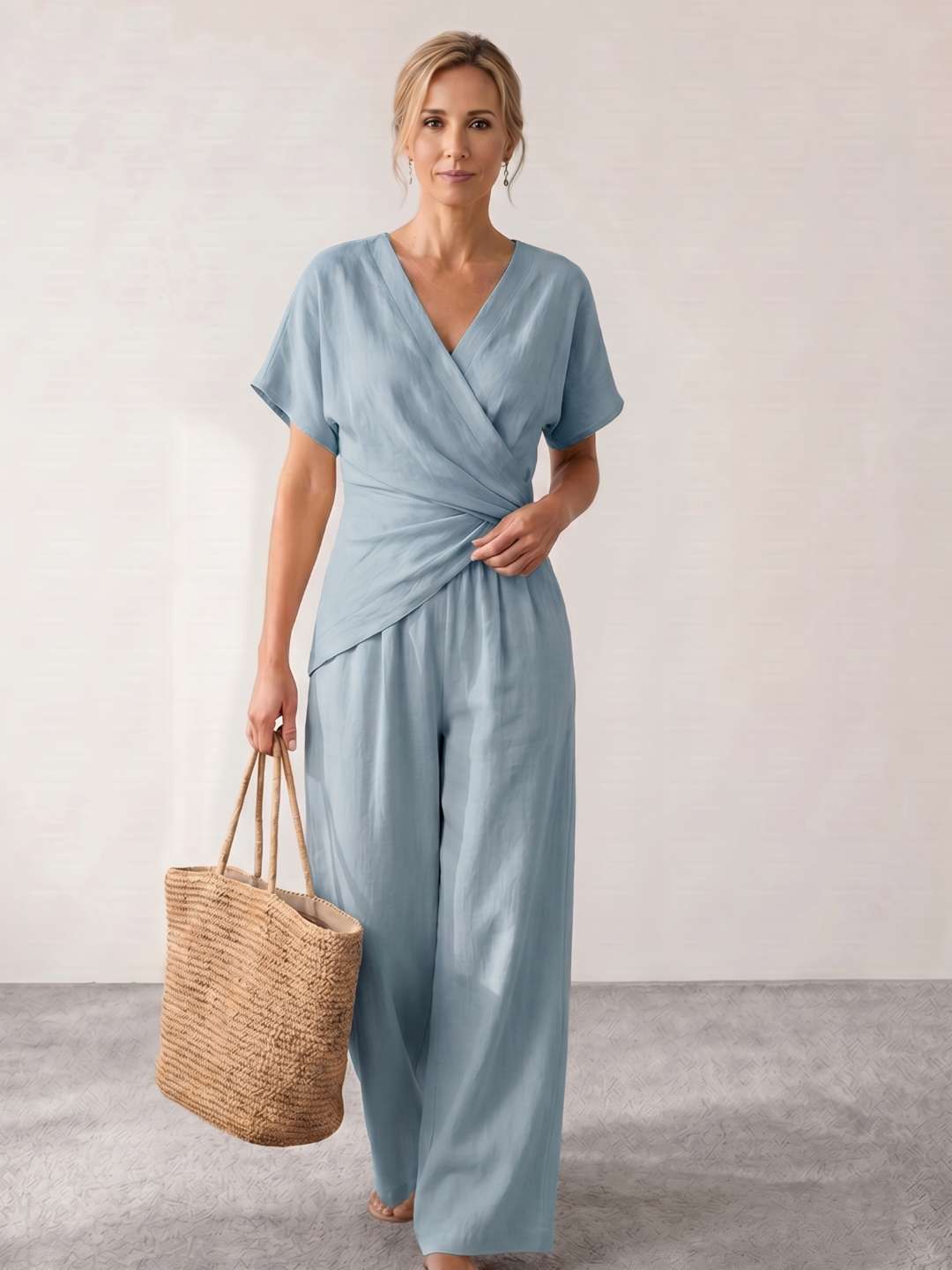 Flowy long jumpsuit with draping