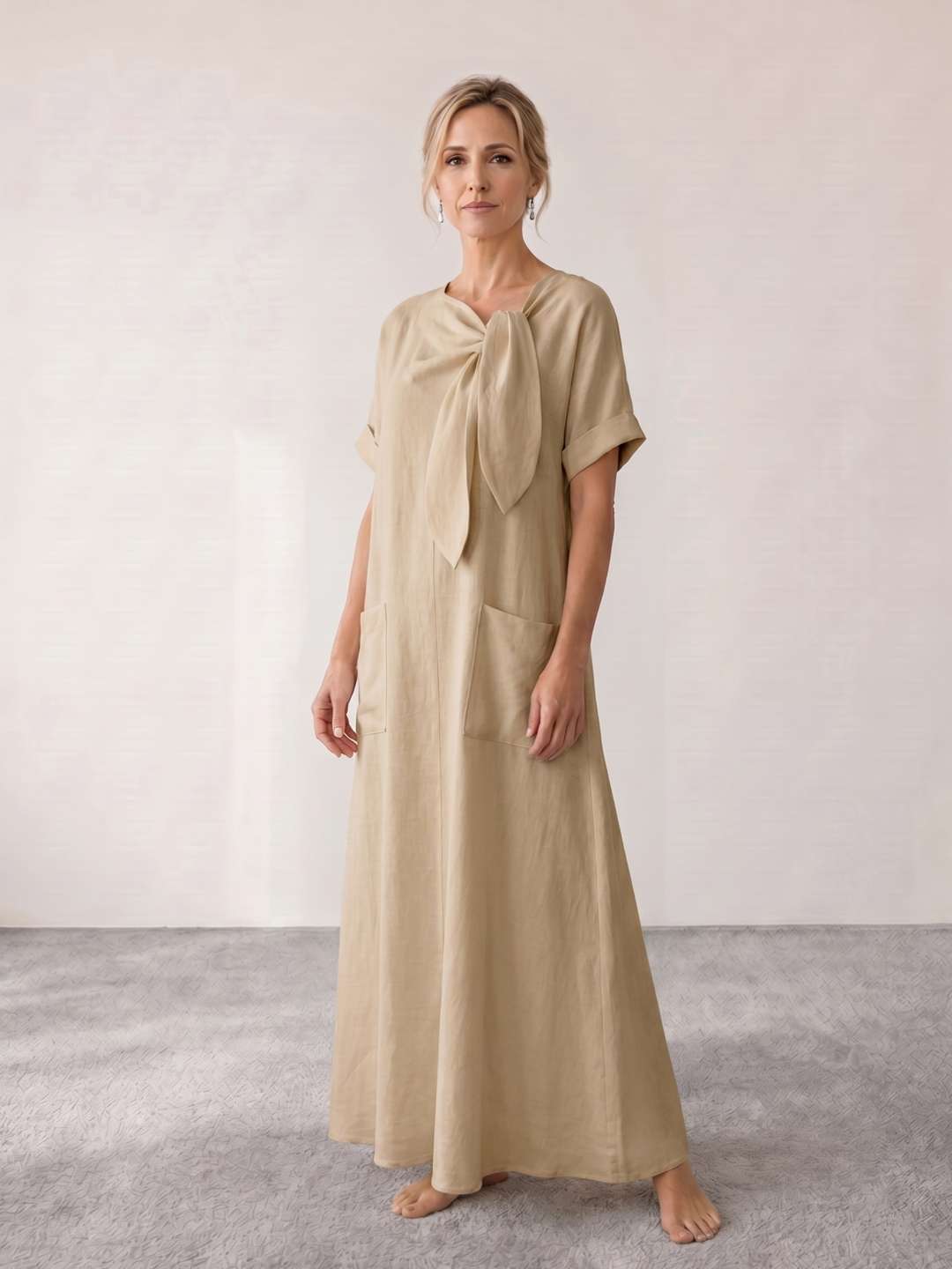 Flowy midi dress with neck tie