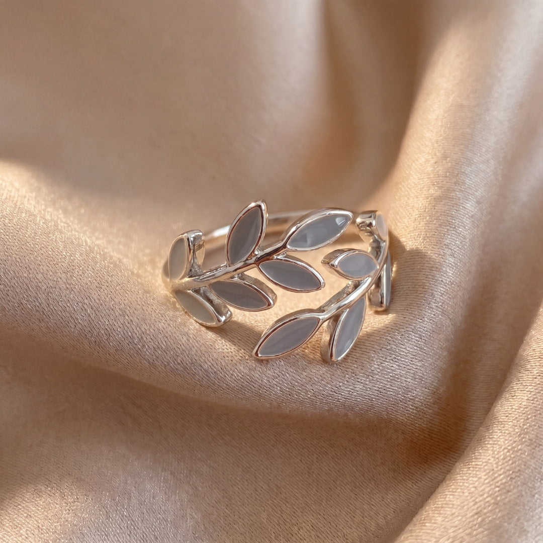 Leaf and Gray Opal Ring