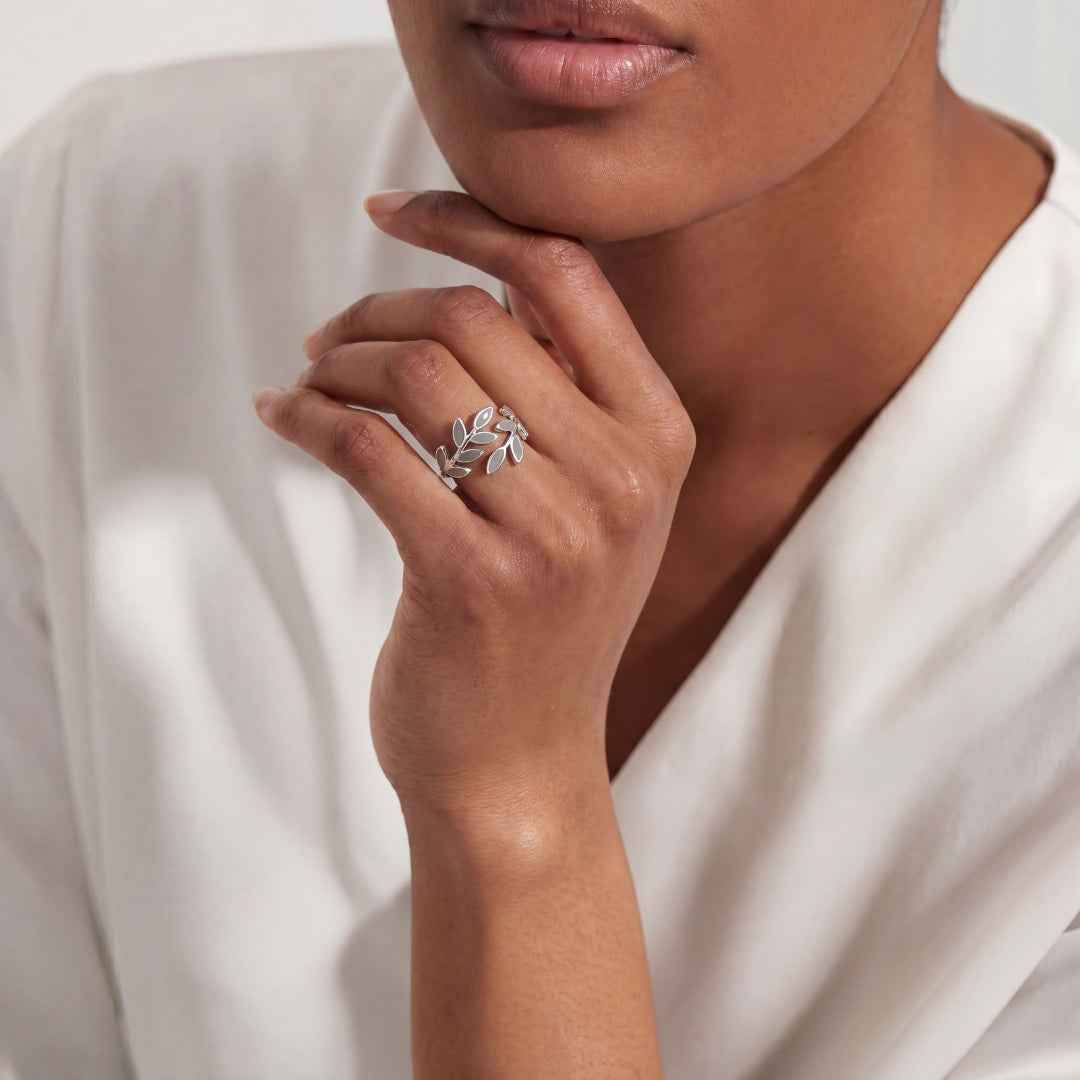 Leaf and Gray Opal Ring