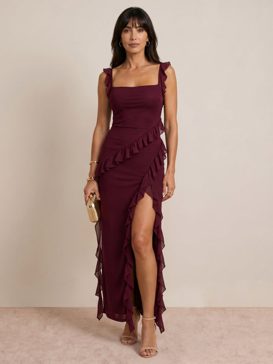 Asymmetric ruffled dress