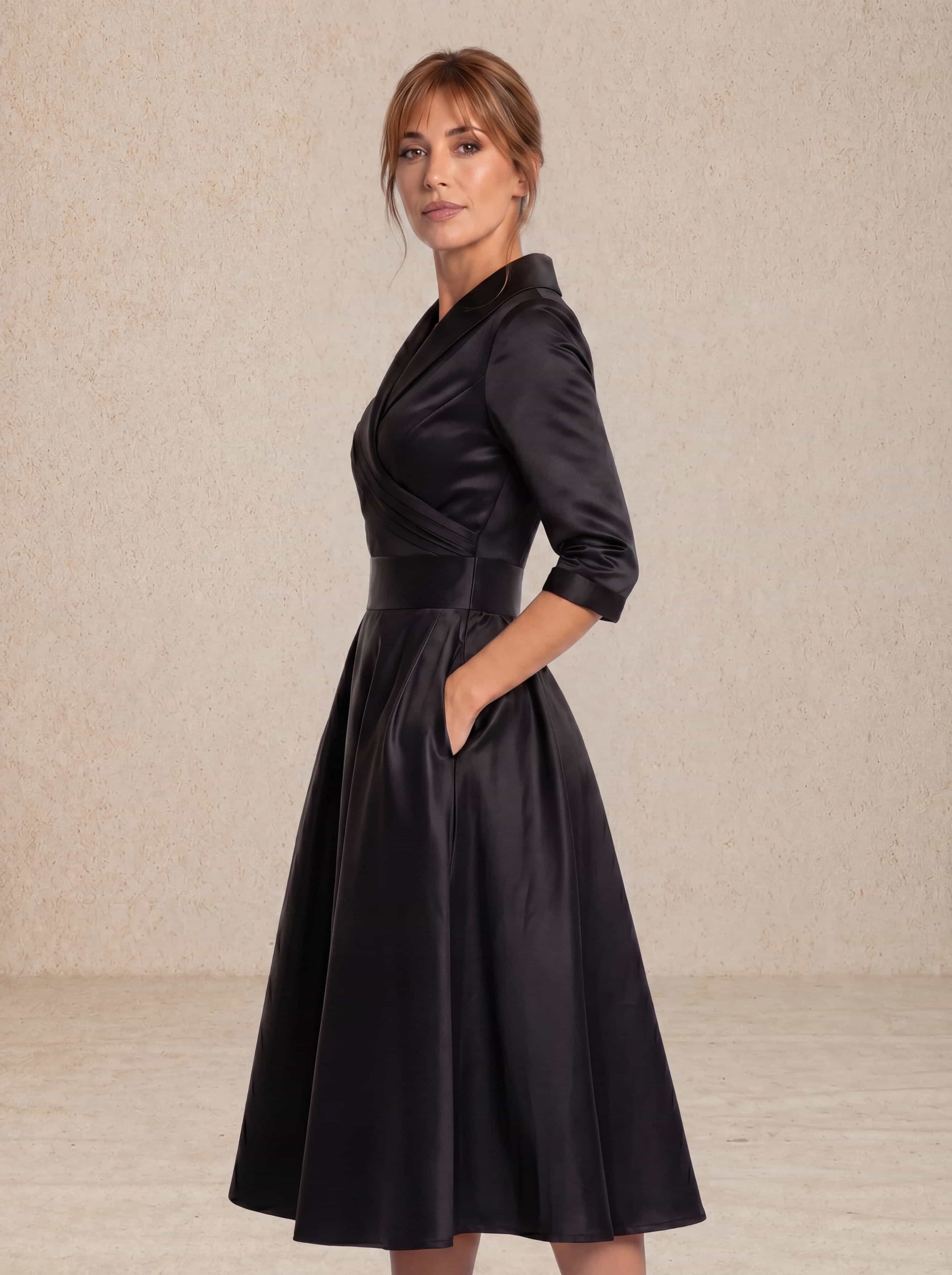 Elegant Satin Midi Dress L